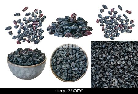 set of raisins with clipping patch on a white background isolated Stock Photo