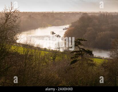 River Thames at Richmond upon Thames, Surrey, UK, or Richmond on Thames, Surrey, UK. View from Richmond Hill of Glover's Island made famous by Turner Stock Photo