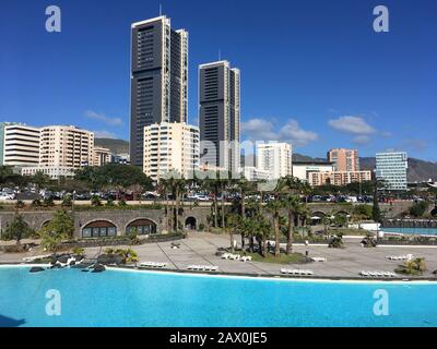 Santa Cruz de Tenerife, Spain - 22 December, 2019 Santa Cruz de tenerife cityscape, pools  Maritimo Cesar Manrique,  Tenerife,  Canary islands, Spain. Stock Photo