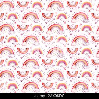 Fantasy Nursery watercolor rainbow seamless pattern, great design for any purposes. White background. Abstract pattern. Abstract art background. Seaml Stock Photo