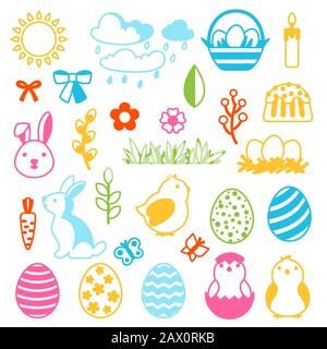 Happy Easter set of holiday items. Stock Vector