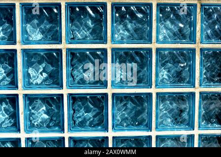 Blue glass bricks background. Blue glass bricks texture. Stock Photo