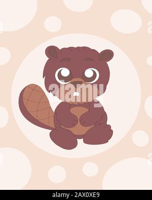 Cute baby beaver in pastel shades. Cute animal illustration.Beavers drawings. Application in children's printing, advertising, packaging of goods. Stock Vector