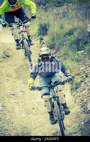 acrobatic jump with mtb on the moutains Stock Photo