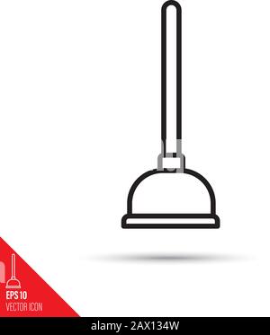 Plunger vector line icon. Plumbers equipment outline symbol. Stock Vector