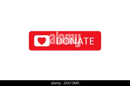 Donate button icon. Red button with red heart symbol Stock Vector