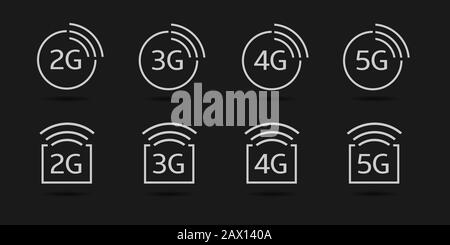 2G 3G 4G 5G internet vector icons. Wireless signal technology Stock Vector