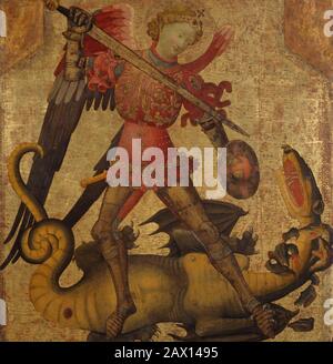 Saint Michael and the Dragon, ca. 1405. Stock Photo
