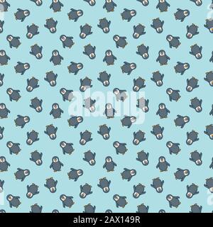 Baby penguins seamless wallpaper pattern on light turquoise background vector illustration. Stock Vector