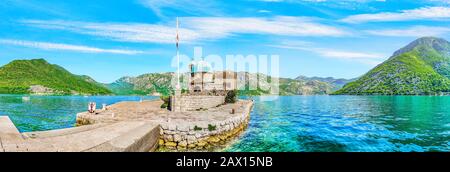 Panoramic view on church of Our Lady of the Rocks, Perast Stock Photo
