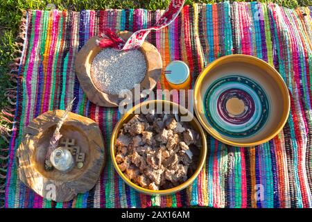 Preparation of traditional latvian ritual of celebrating summer solstice. Stock Photo