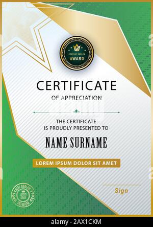 Elegant Green And Gold Diploma Certificate Template Stock Vector Image 