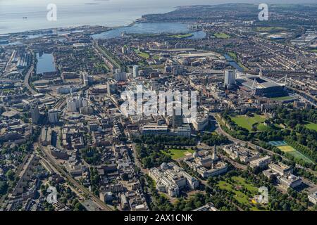 Aerial views over Cardiff City Centre, the Capital of Wales Stock Photo