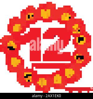 February 12 icon. For planning important day. Banner for holidays and special days with flowers. Vector Illustration. Stock Vector