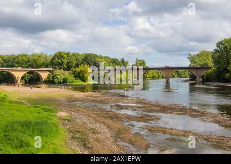 Limeuil, France - August 15, 2019: People at the Parc Panoramique. Dordogne River meeting Vezere River at Limeuil, Dordogne, France. Stock Photo