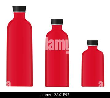 three red water bottles isolted on white background Stock Photo