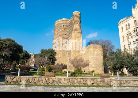 The Maiden Tower in Baku was constructed in the 12th century. Stock Photo