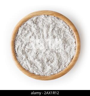 Rye flour in wooden bowl isolated on white background with clipping path Stock Photo
