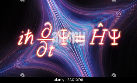 Time-dependent Schrodinger equation with quantum string, computer generated abstract background, 3D rendering Stock Photo