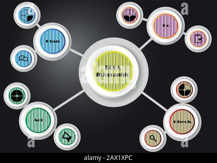 Infographic illustration vector template with motif of PDCA problem solving method. Each step is in group of color rings with various colors. Backgrou Stock Vector
