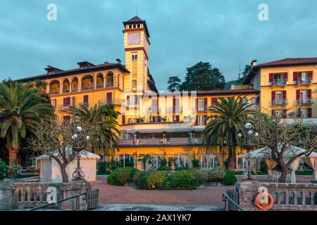 Italy Lombardy Gardone Riviera - Grand Hotel Fasano from the private pier on Lake Garda. Stock Photo