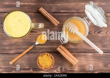 Gold milk, made with turmeric and other spices Stock Photo