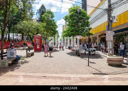 Londrina PR, Brazil - December 23, 2019: Downtown of Londrina. People shopping and walking at the Calcadao. Stock Photo