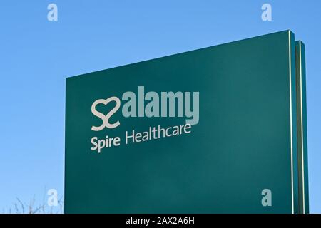 CARDIFF, WALES - JANUARY 2020: Close up of a sign outside the Spire Healthcare hospital on the outskirts of Cardiff. Stock Photo