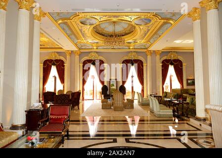 ANTALYA, TURKEY - APRIL 23: The Lobby of Mardan Palace luxury hotel, it is considered Europes most expensive luxury resort on April 23, 2014 in Antaly Stock Photo