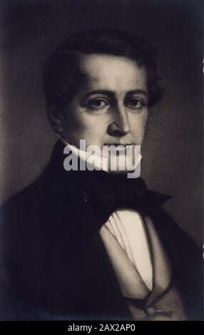 1840 ca  , GERMANY : The german music composer , conductor CARL OTTO NICOLAI ( 1810 - 1849 ).  Nicolai was the founder of the Vienna Philharmonic . Nicolai is best known for his operatic version of  Shakespeare 's comedy ' The Merry Wives of Windsor '( Die lustigen Weiber von Windsor ). In addition to five operas, Nicolai composed lieder, works for orchestra, chorus, ensemble, and solo instruments .  - COMPOSITORE - DIRETTORE D' ORCHESTRA - MUSICA CLASSICA - CLASSICAL - MUSIC - portrait - ritratto - tie - cravatta - bow - fiocco - collar - colletto ---- Archivio GBB Stock Photo