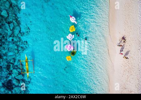 Top view of people enjoying the beach in Boracay island, Philippines. Stock Photo