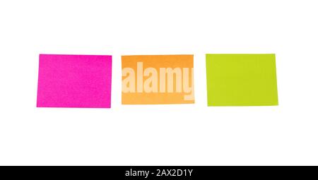 Color blank sticky notes isolated on white background. Close-up of set of colorful and blank sticky notes. Sticky notes paper. Stock Photo