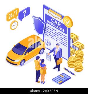 Car Insurance Isometric Concept Stock Vector