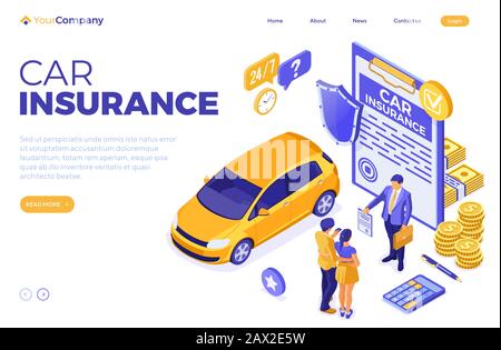 Car Insurance Isometric Concept Stock Vector
