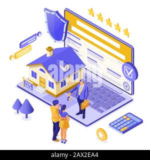 Online Sale Rent Mortgage House Isometric Stock Vector