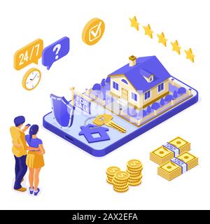 Online Sale Rent Mortgage House Isometric Stock Vector