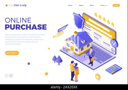 Online Sale Rent Mortgage House Isometric Stock Vector