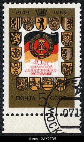 Postage stamp: 40 years of the German Democratic Republic, USSR, 1989 Stock Photo