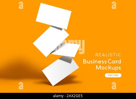 Stack of business cards on a orange background. Brand identity mockup design with shadows. Vector illustration. Stock Vector