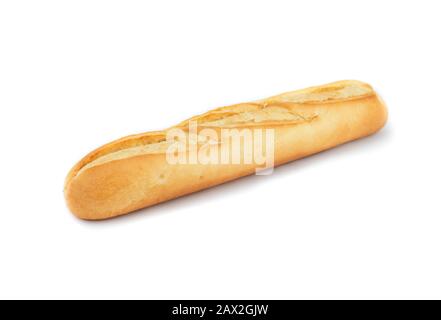 Freshly baked baguette isolated on white background. Stock Photo