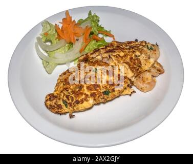 Prawn omelette on white plate Stock Photo