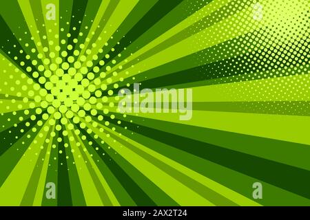 Comic green sunbeam background retro pop art style cartoon Stock Vector