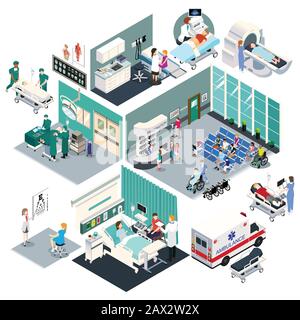 A vector illustration of Isometric Design of a Hospital Stock Vector