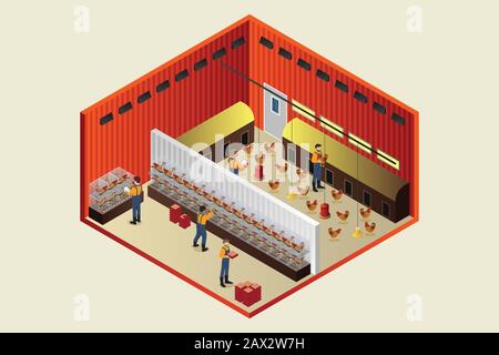 A vector illustration of Isometric Chicken Coop Farm Stock Vector