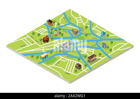 A vector illustration of Isometric Map of a City in GPS style Stock Vector