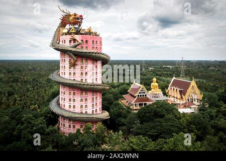 Aerial view of Wat Samphran Dragon Temple in the Sam Phran District in Nakhon Pathom province near Bangkok, Thailand. Stock Photo