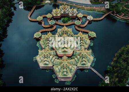 Aerial view of the Pavilion of the Enlightened at Ancient Siam (formerly known as Ancient City) near Bangkok, Thailand. Stock Photo