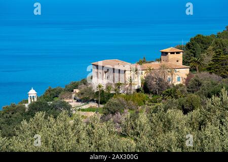 Finca Villa Miramar near Cala S'Estaca, in the northwest of the island, Serra de Tramuntana, Mallorca, Spain, Stock Photo
