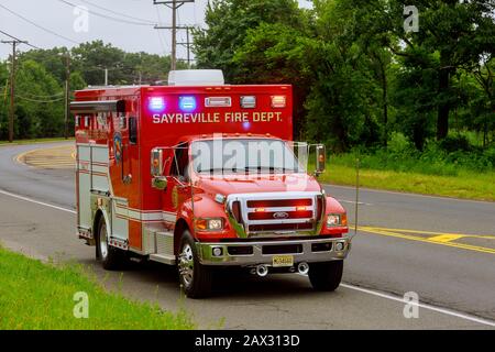 10 February 2020 Sayreville NJ USA: Fire Department vehicles stationed on a street in Sayreville NJ USA Stock Photo