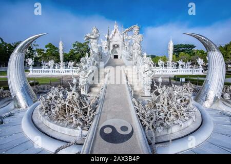 View of the White Temple, also known as Wat Rong Khun, in Chiang Rai, Thailand. Stock Photo